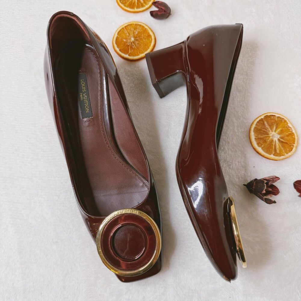 Louis Vuitton Shoes Pumps Patent Leather Burgundy Wine Loafer Size 37 Office